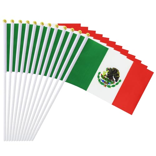 Mexico Flag on Stick 12 Pack | Small Handheld Mexican Flags for Celebrations