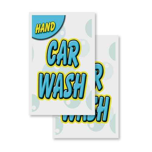 Hand Car Wash (2-Pack) 24" x 36" Vinyl Decals | Sign Insert Peel & Stick Decals Stickers Window Signs