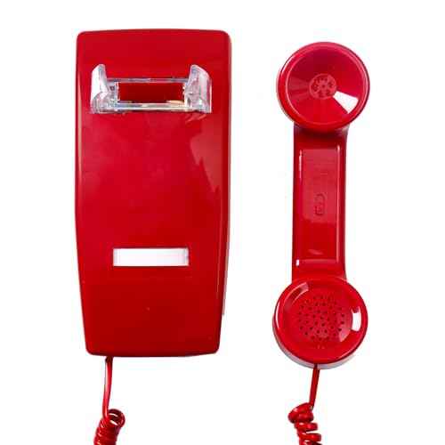 2554 No Dial Wall Phone with Metal Ringer, No Dialpad Wall Telephone,No AC Power Required, Wall Mount No Dial Phone, Wall Telephone Without Keypad for Hotel, Kitchen,Home,Bar, Garage, Red