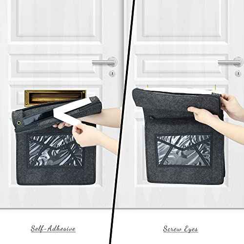Mail Slot Catcher Bag, Indoor Grey Mail Catcher Felt Made, High Capacity Mail Slot Cover, Space Saving, Self-Adhesive or Hanging on Screw Eyes, Practical Home Accessories, Housewarming Gift