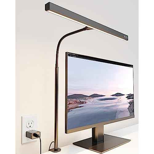 SUPERDANNY LED Desk Lamp for Office Home, Eye-Caring Desk Light with Adjustable Gooseneck, 12W Touch Control Dimmable Brightness, Architect Clamp Lamp with USB Adapter for Reading Study Workbench