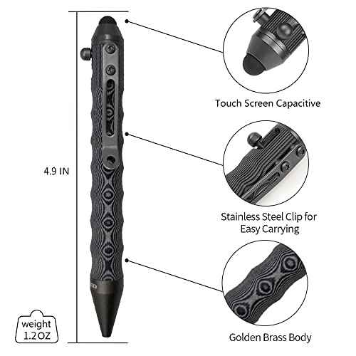Cool Hand 4.5'' EDC Ballpoint Ink Refillable Bolt Action Tactical Pens Stylus for Touch Screen, Ergonomic Grip, Hold in Texture with Finger Grooves