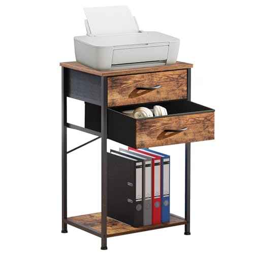 Small Printer Stand for Home Office,End Table with Fabric Drawer, Nightstand for Bedroom & Living Room, Small Sofa Side Table with Storage, Accent Table with Storage