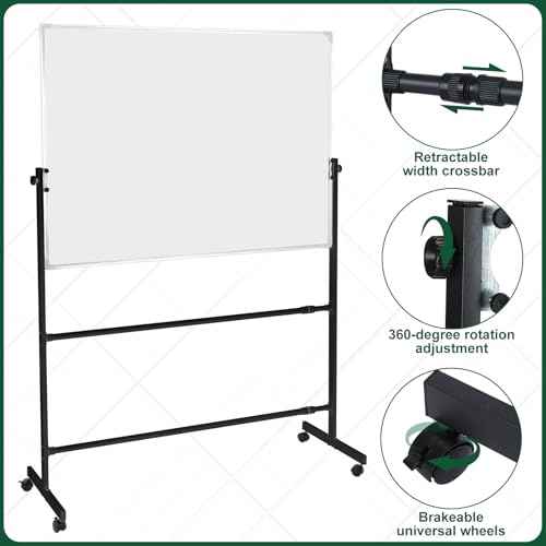 Lincia Lincia Adjustable Whiteboard Easel Stand Only Large Mobile Rolling Whiteboard Stand on Wheels Double-Sided Standing Dry Erase Board Mounting Brackets for Home Office Classroom School (Black)