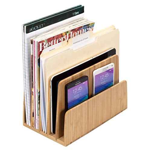 MobileVision Bamboo Desktop File Folder Organizer and Paper Tray, 5 Slots