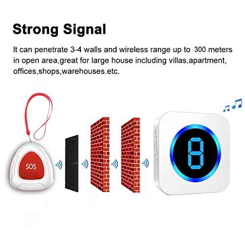 Wireless Caregiver Pager Call Button Nurse Call System 900Ft with LED Number Display for Elderly/Patient/Disabled at Home/Hospital/Clinic doorbell(3 SOS Waterproof Call Button & 1 Receiver)¡¦