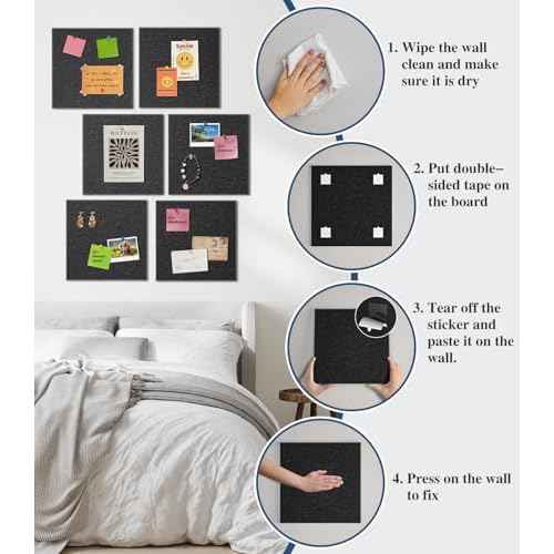 Large Cork Board for Walls - 12 Packs Bulletin Board,48"x36" Cork Board Felt Wall Tiles for Home, School & Office Decor Pin Board,Cork Felt Board DIY Vision Board -Black