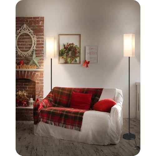 2 Pack Floor Lamp, Pole Lamp with Foot Switch, Modern Standing Lamp Lampshade, Minimalist Freestanding Lamp (Bulb Not Included), for Living Room, Bedroom Office, Black and Beige E07LDP205