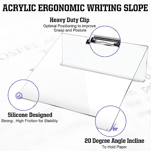 Estune Acrylic Ergonomic Writing Slant Board Transparent Plastic Preschool Slope Board Classroom Tool for Drawing Reading, Art, and Improving Handwriting Legibility