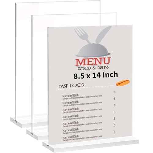 3 Pack 8.5 x 14'' Acrylic Sign Holder, Clear Acrylic Picture Frame Table Menu Holder Double Sided T Shape Poster Acrylic Frame for Wedding Party Office Restaurant Hotel (3)