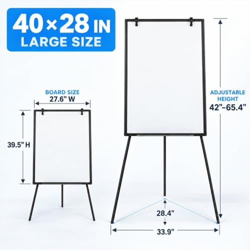 Black Magnetic Whiteboard Easel with Adjustable Tripod Stand, 28"W x 65.4"H