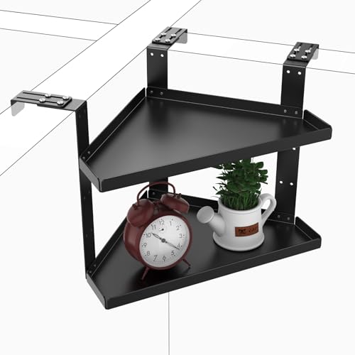 Fixirons 11in Black Office Cubicle Corner Shelf with Hooks - Adjustable & Space-Saving