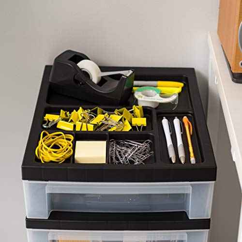 IRIS USA Plastic Drawer Storage Organizer Rolling Cart, with Wheels Casters, 4-Drawers, for Classroom Art Craft Supplies Dresser Closet Bathroom Laundry Room, Black/Clear