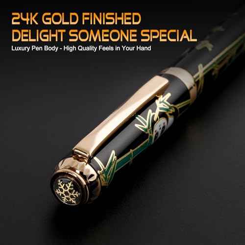 24K Gold Luxury Rollerball Pens for Men Women, Smooth Writing Premium Office Pens for Business, Panda Design Executive Gift for Boss Birthday Anniversary (Black)