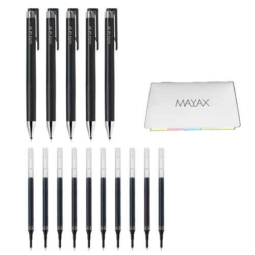 MAYAX Pilot juice up 04 Retractable Gel Ink Pen Ultra Fine Point, Black Ink, 5 Pens & 10 Refills, Original Sticky Notes (0.4mm)