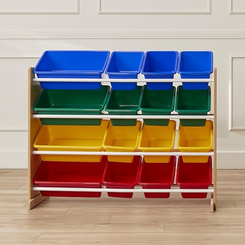 ECR4Kids 4-Tier Organizer with 16 Bins, Toy Storage, Natural/Primary