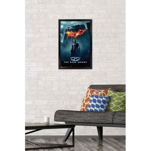 Trends International DC Comics Movie - The Dark Knight - Batman Logo on Fire One Sheet Wall Poster, 14.725" x 22.375", Black Framed Version