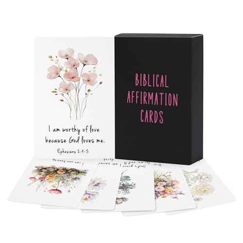JoycuFF Affirmation Cards for Women, Prayer Cards Bible Verse Scripture 50 Daily Positive Affirmations & Meditation Mindfulness Empowerment Gifts