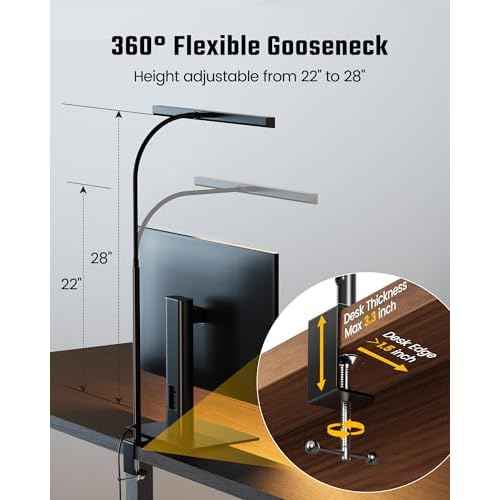 SUPERDANNY LED Desk Lamp for Office Home, Eye-Caring Desk Light with Adjustable Gooseneck, 12W Touch Control Dimmable Brightness, Architect Clamp Lamp with USB Adapter for Reading Study Workbench