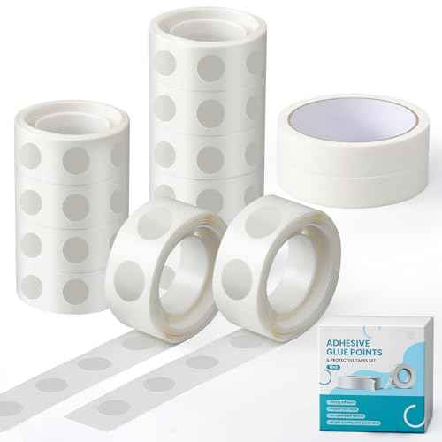 1200 Pieces Adhesive Glue Dots with 131ft Wall Protection Tapes, Protect Your Walls, Removable Double-sided Glue Tapes for Wall Balloon Decoration, Sticky Point Tapes for Crafts, Party, Birthday
