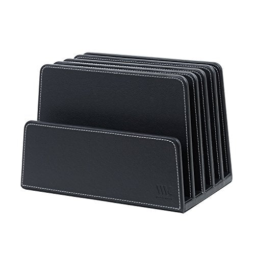 MobileVision Executive Black Desktop File Folder Organizer and Paper Tray, 5 Slot Dividers