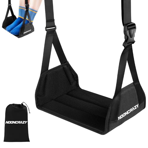 NOONCRAZY Black Airplane Foot Hammock Travel Foot Rest Adjustable Bamboo Support