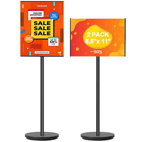 Sign Stand, Sign Holder Stand 8.5x11 inch, Adjustable Floor Standing Sign Holder, Signage Standing Display Sign Holders for Business, Advertising, Malls, Schools, Restaurants, Easy to Transfer(Black)