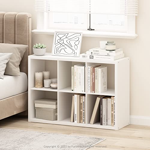 Furinno White Cubicle 6-Cube Bookshelf - Modern Thick Frame Storage