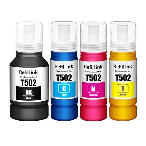 502 Ink Refill Bottles for 502 Ink for ET 2850 ET 3850 ET 4850 ET15000 ET-4760 ET-2700 2980 ET-7700 ST-2000 3000 4000 ST-C2100 4100 Printer, 4 Pack(1BK+1C+1M+1Y)