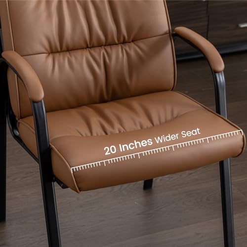 BoisKom 2-Pack Office Guest Chair, Brown Leather Reception Chairs No Wheels