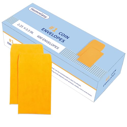Homrelaxy 600 Pcs Small Coin Envelopes 2.25 x 3.5 Inches with Gummed Flap - Kraft Paper Organizer