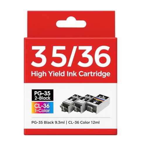 PGI-35 CLI-36 Ink Cartridges PIXMA TR150 TR160 IP110 IP100 Ink for 35 36 Ink Cartridges Compatible for Canon PIXMA TR150 IP110 TR152 mini260 mini320 IP 110 100 TR 150 Printers (2 Black, 1 Color)