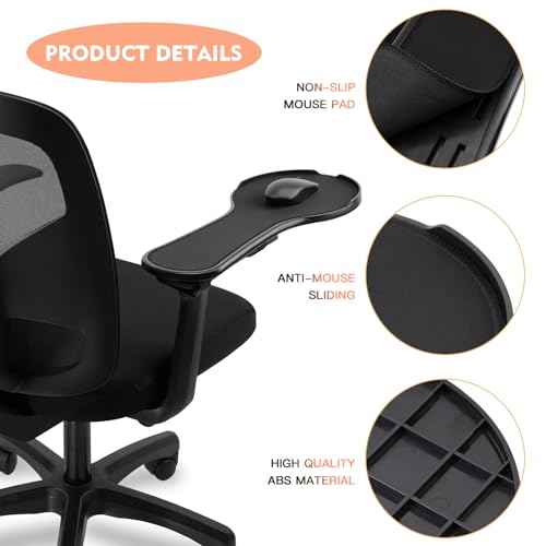 Ergonomic armrest Mouse pad for Chair, Chair arm Mousepad Mouse Tray, Attaches to Chair with Straps,Black