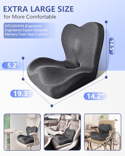 JIPORIER X Large Seat Cushion with Back Support – Dark Gray Memory Foam Lumbar Pillow for Office Chair & Car