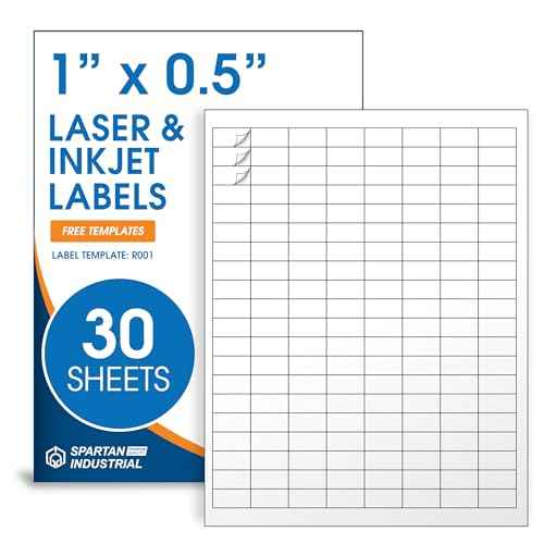 1" X 0.5" Matte White Printable Labels Compatible with Inkjet and Laser Printers - 30 Sheets, 4800 Small Stickers for Barcodes, Product Labeling, Inventory - Spartan Industrial Template R001