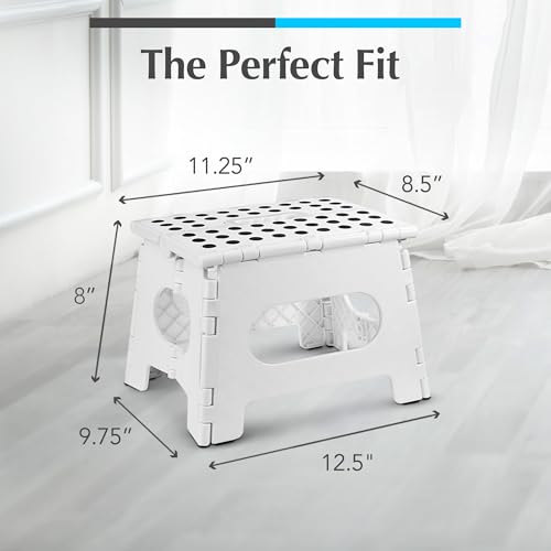 White Handy Laundry Folding Step Stool 8 Inch, Non-Slip, Supports 300 lbs