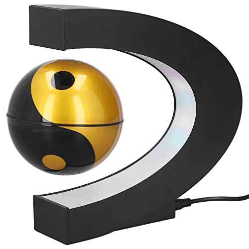 Magnetic Levitation Floating Globe,Yin and Yang C Shaped Anti Gravity Magnetic Levitation Rotating World Map with LED Light for Children Gift Home Office Desk Decoration (Gold)(US)