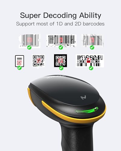 Inateck BCST-36-BK 2D Wireless Bluetooth Barcode Scanner with Cradle