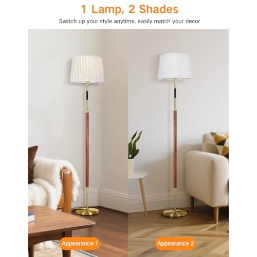 OUTON Wood Floor Lamp, Mid Century LED Modern Dimmable Standing Lamp with Remote & Touch Control, 4 Color Temperatures, Tall Floor Lamps for Living Room, Bedroom, Office, Walnut