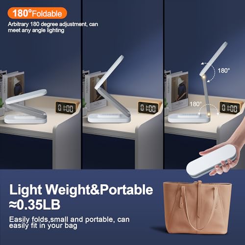 Giryuhd White Rechargeable Foldable LED Desk Lamp - Portable Dimmable Reading Light