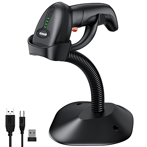 Symcode Bluetooth Wireless Barcode Scanner with Auto-Sensing Stand — 2D QR Code, Battery Level Indicator, 3-in-1 Connectivity, Multi-Device Support