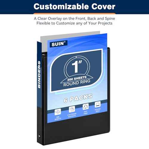 1-inch 3 Ring Binder with 2 Interior Pockets, 1'' Basic Binders Holds US Letter Size 8.5'' x 11'' Paper - Versatile Binders for Office, Home, and School Use, 6 Pack (Black)