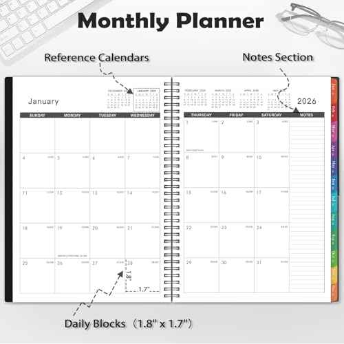 2026 Monthly Planner - Jan 2026 - Dec 2026, 9" x 11", 12 Months Planner Calendar 2026, Colorful Monthly Tabs, Suitable for School & Work