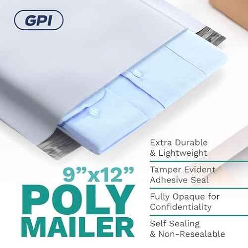 9" X 12" Poly Mailers, 500 Count White Polymailer Shipping Envelopes for Clothes 2 Mil Unpadded Waterproof Opaque Self-Seal Poly Bags with Tear/Puncture Proof Adhesive Strip