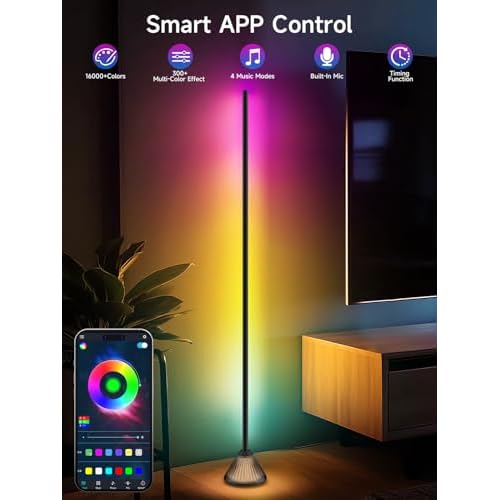 Corner Floor Lamp, Smart RGB LED Corner Lamp with App & Remote Control, Music Sync, Scene Modes, Modern Ambient Lighting Floor Lamp for Living Room, Bedroom, Gaming Room Decor