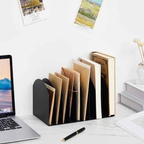 Suzile Metal Desktop File Organizer, 10 Compartments, Vertical File Sorter, Black, 10.63" L x 5.79" W x 5.41" H, Office, Reception Areas, Workspace