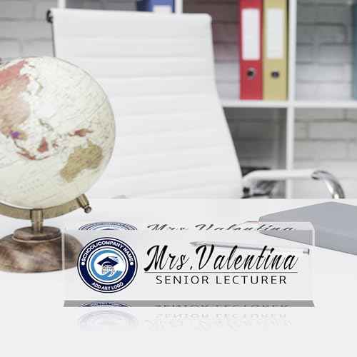 Name Plate for Desk, Custom Logo Desk Name Plate Personalized, Custom Acrylic Name Plate for Office Desk Decor, Employee Appreciation Gifts The Office Gifts for Men and Women with Image and Text