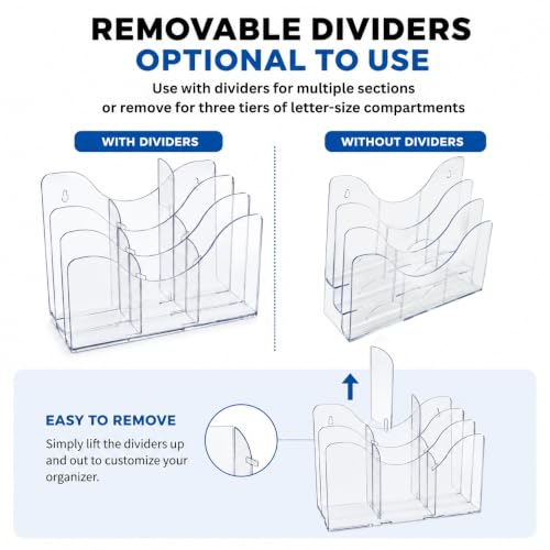 Azar Displays 1-Pack 3-Tier Acrylic Brochure & File Organizer Holder, Wall & Desk Mount, Clear