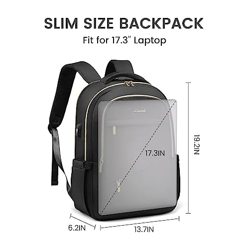 LOVEVOOK Laptop Backpack for Women, 17 Inch Black Business Travel Backpacks with USB Port, Water Resistant Work Teacher Computer Bag, Stylish Daypack