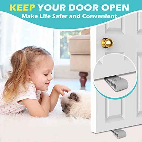 Door Stoppers for Bottom of Door - 8 Pack Rubber Security Wedge Stackable Heavy Duty Door Stop with Holder for Home Office Classroom on Carpet, Concrete, Linoleum & Wood House Warming Gifts New Home